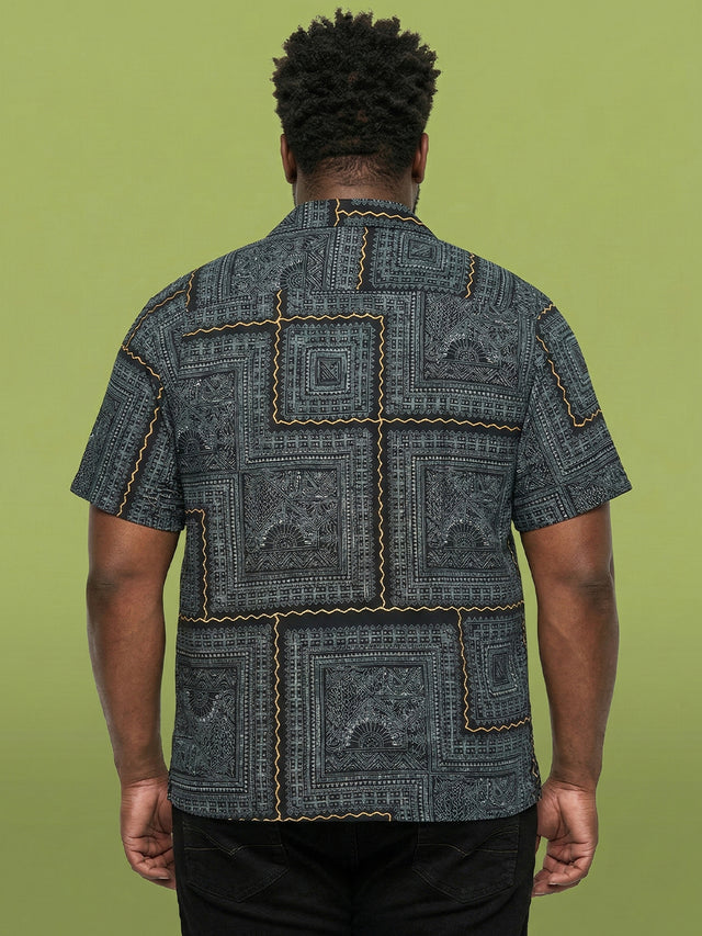 Men Plus Size Sector Multicolor Printed Casual Shirt