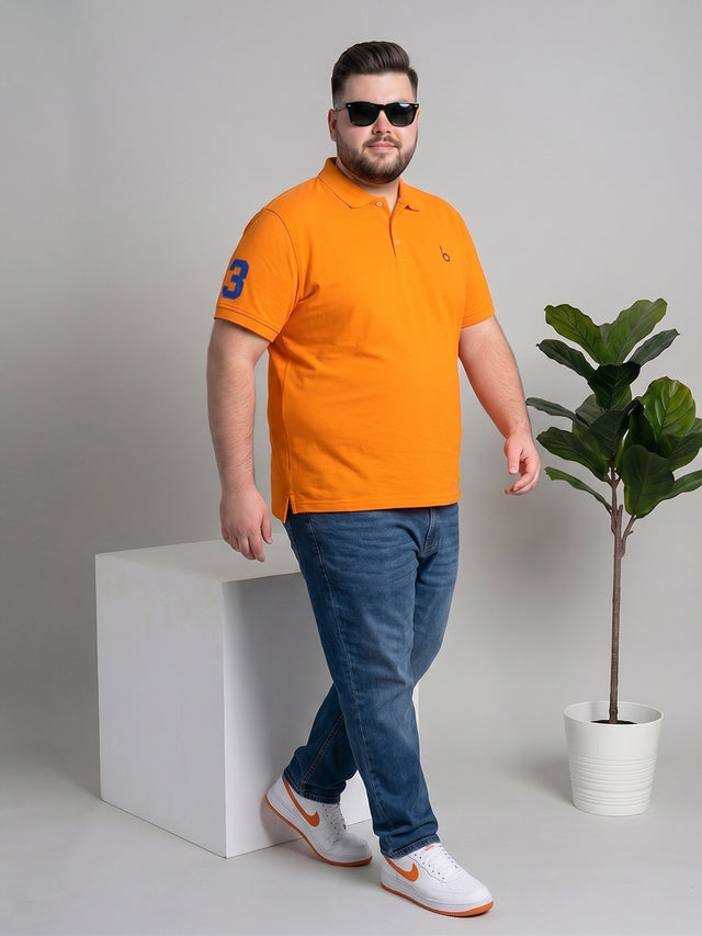 Men Plus Size Aura-Orange Solid Polo