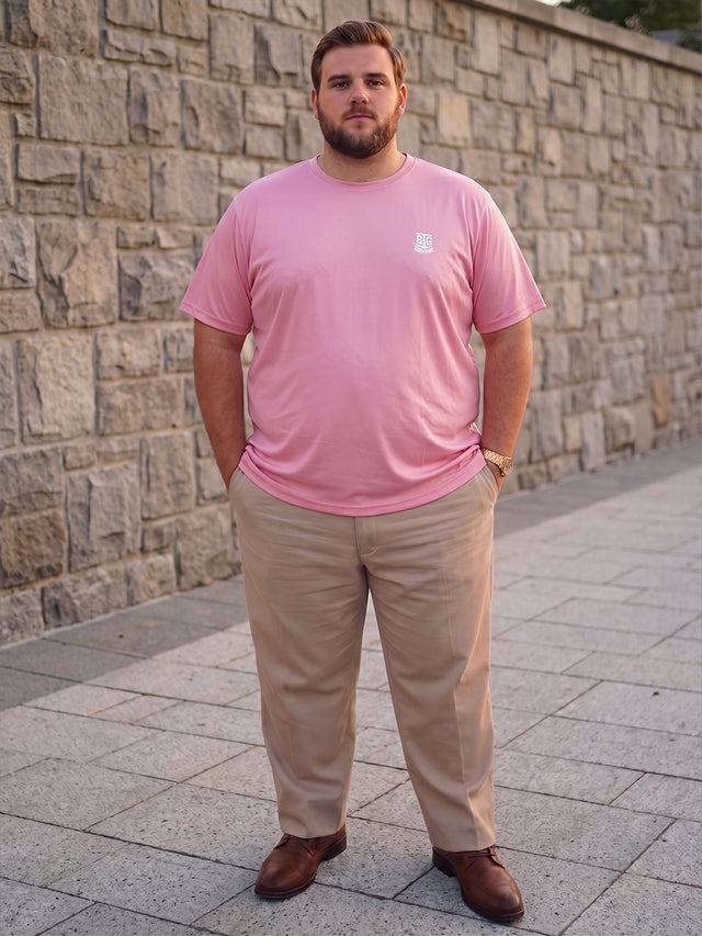 Men Plus Size Hiddenmist-Pink Solid Pink Round Neck Tshirt