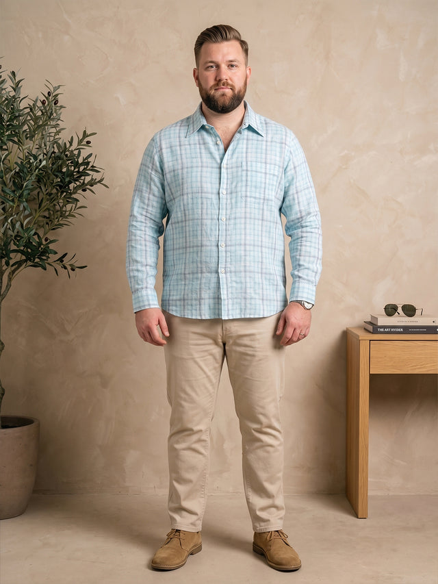 Men Plus Size Aquavelle Sky Blue Check Shirts