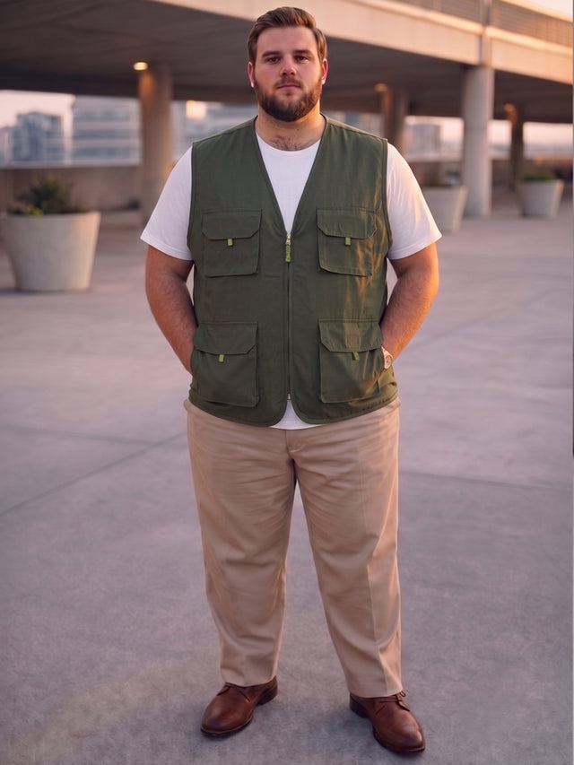 Men Plus Size Drift-Olive Solid Olive Utility Jacket