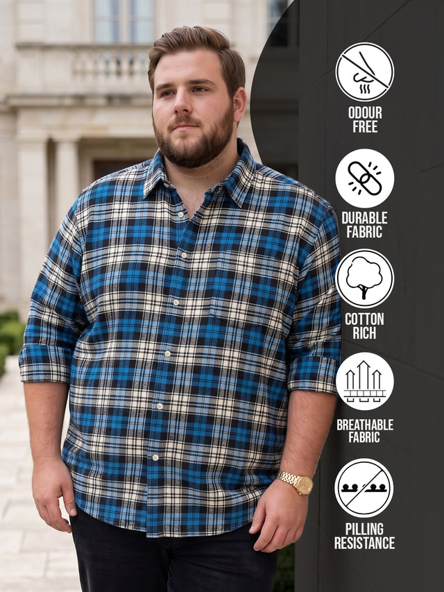 Men Plus Size Burlap Multicolor Checkered Casual Shirt