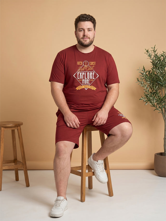 Men Plus Size Lumivox Maroon Printed Co-Ords