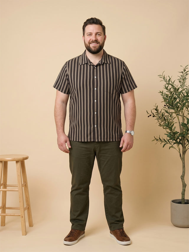 Men Plus Size Coffeescape Multi Striped Shirts
