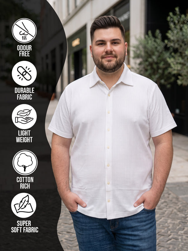 Men Plus Size Elrovo White Self Design Shirts