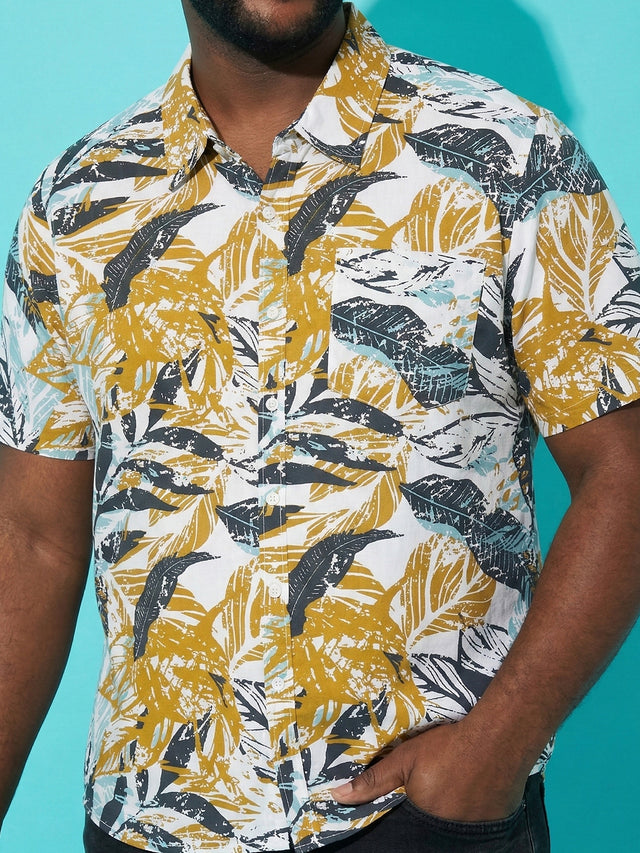 Men Plus Size Foliage Multicolor Printed Casual Shirt