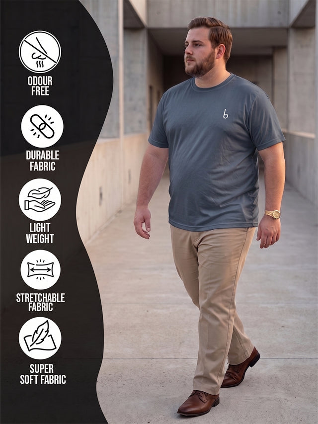 Men Plus Size Vaporcrew-Grey Solid Grey Round Neck
