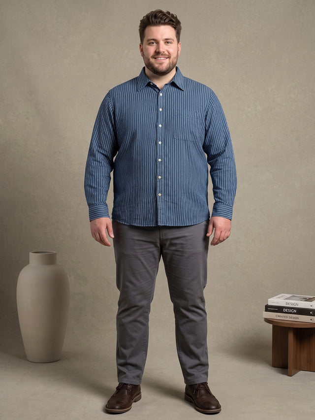 Men Plus Size Stormstripe Navy Blue Striped Shirts