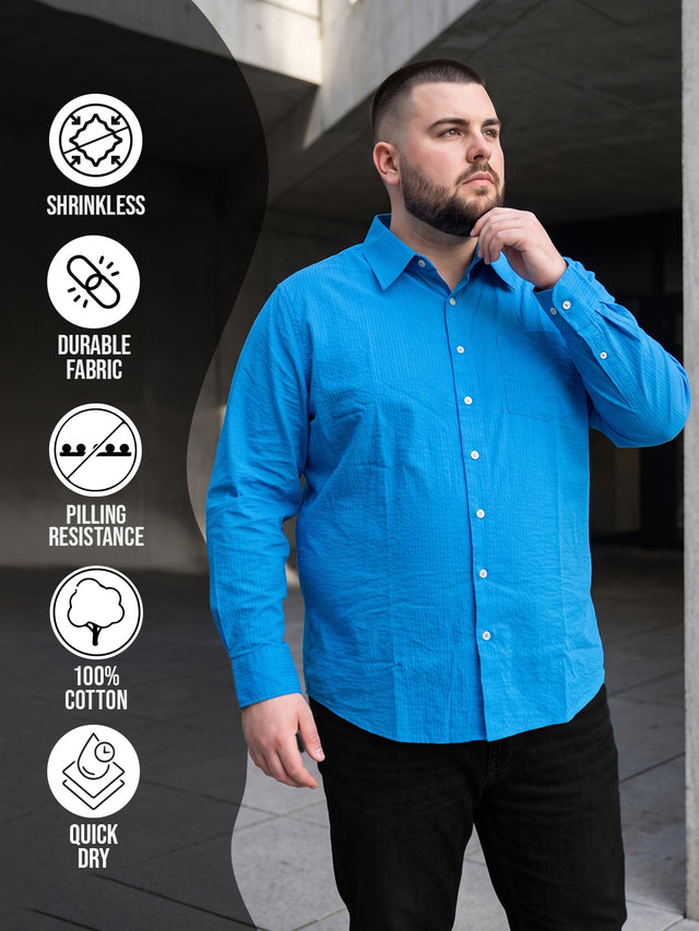 Men Plus Size Cathal Blue Striped Shirts