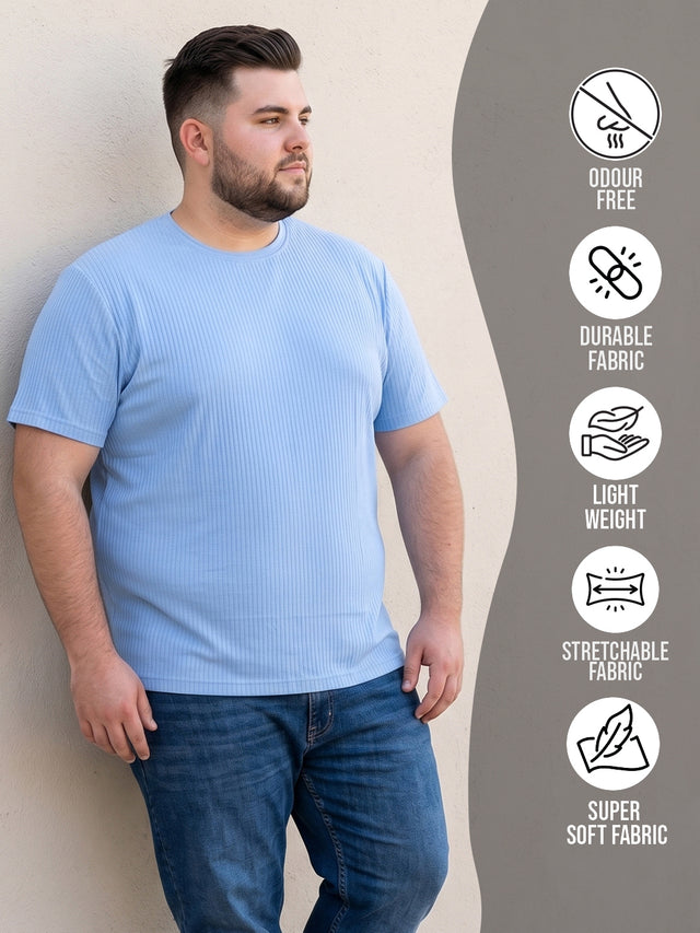 Men Plus Size Lunaro Blue Self Design Round Neck Tshirt