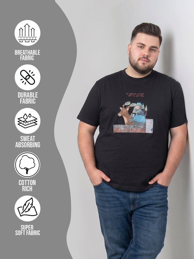 Men Plus Size Veritas Black Printed Round Neck