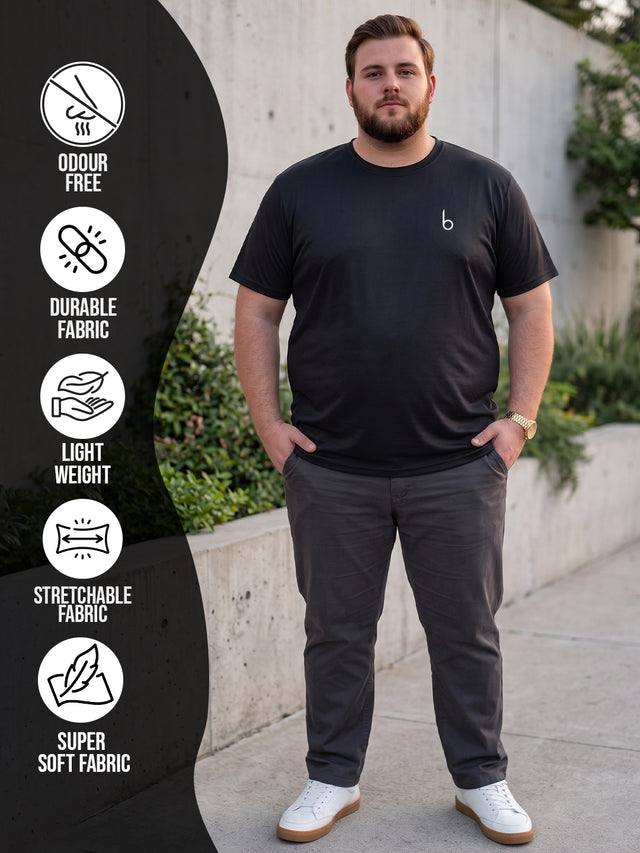 Men Plus Size Vaporcrew-Black Black Solid Round Neck