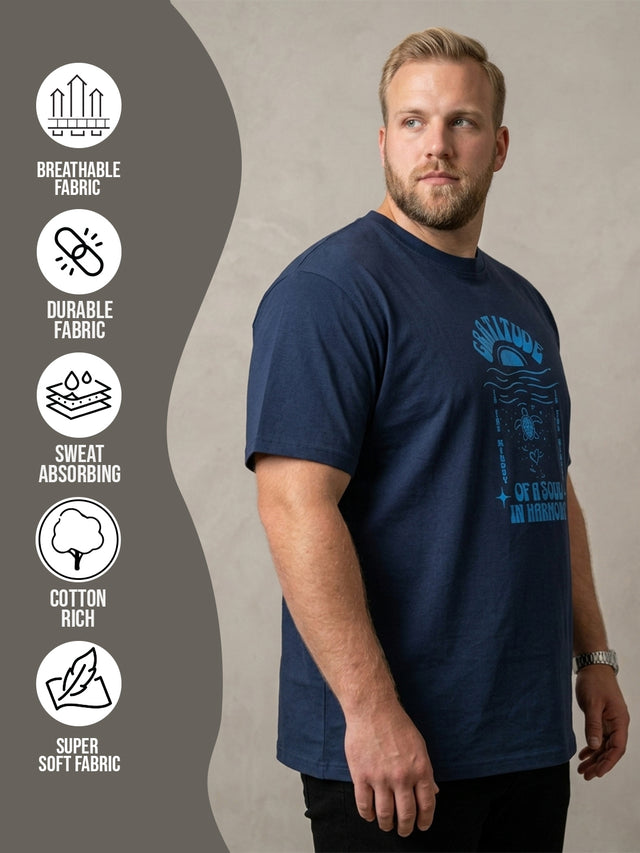 Men Plus Size Soulwave Navy Blue Printed Round Neck