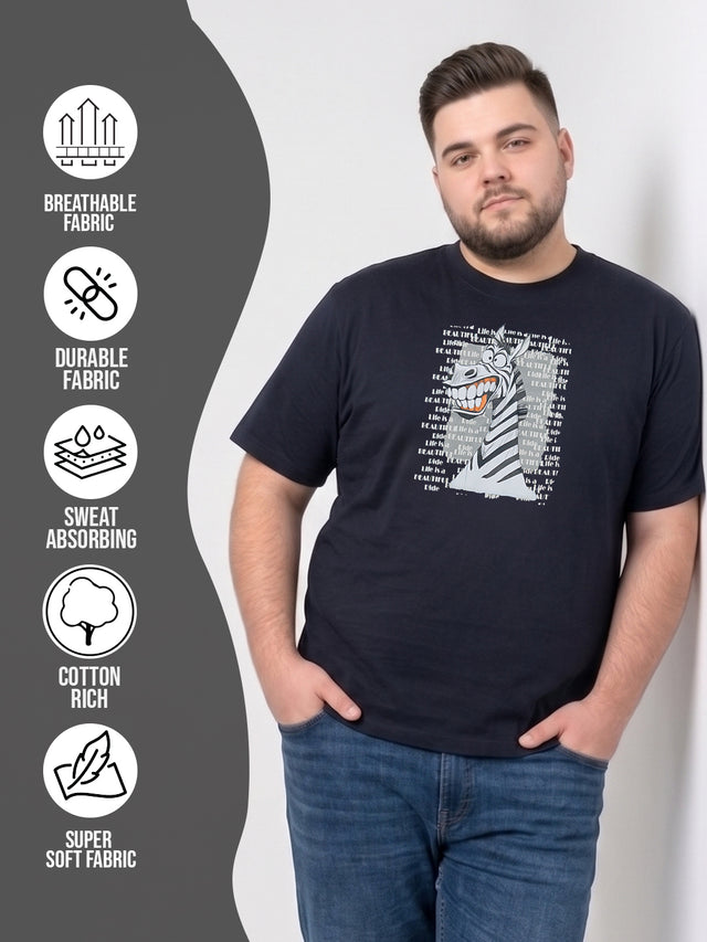 Men Plus Size Wildword Black Printed Round Neck