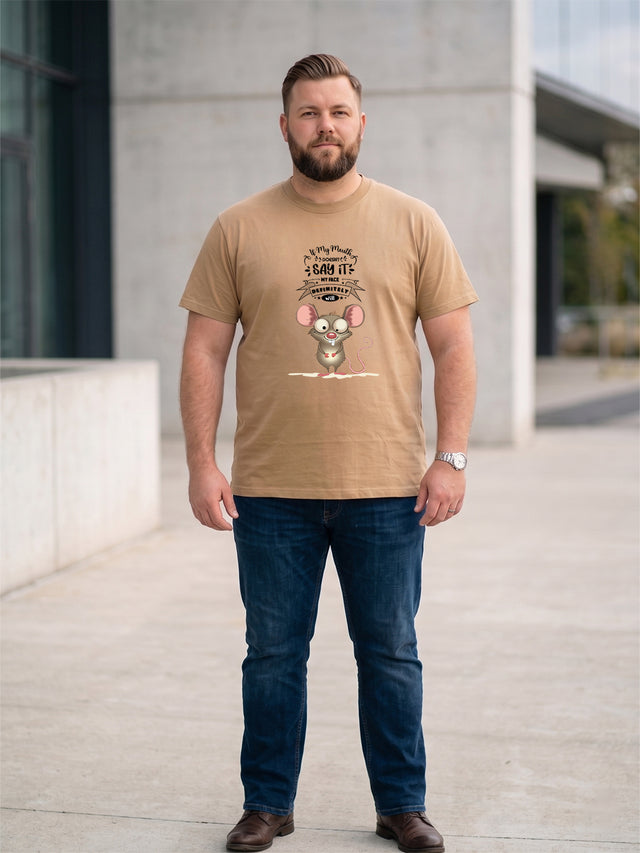 Men Plus Size Beigebanter Beige Printed Round Neck