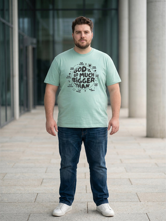 Men Plus Size Sagespirit Light Green Printed Round Neck