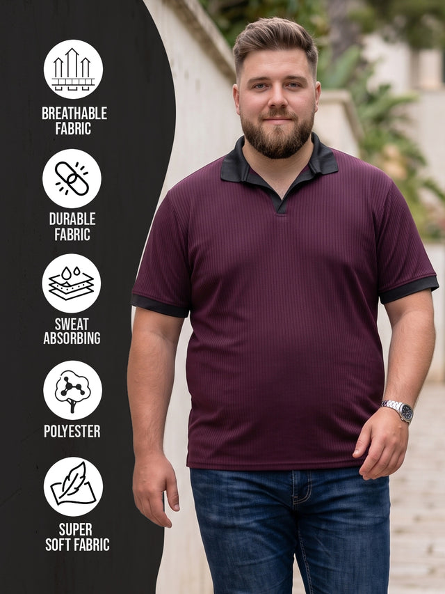 Men Plus Size Zorathn Wine textured Polo Tshirts