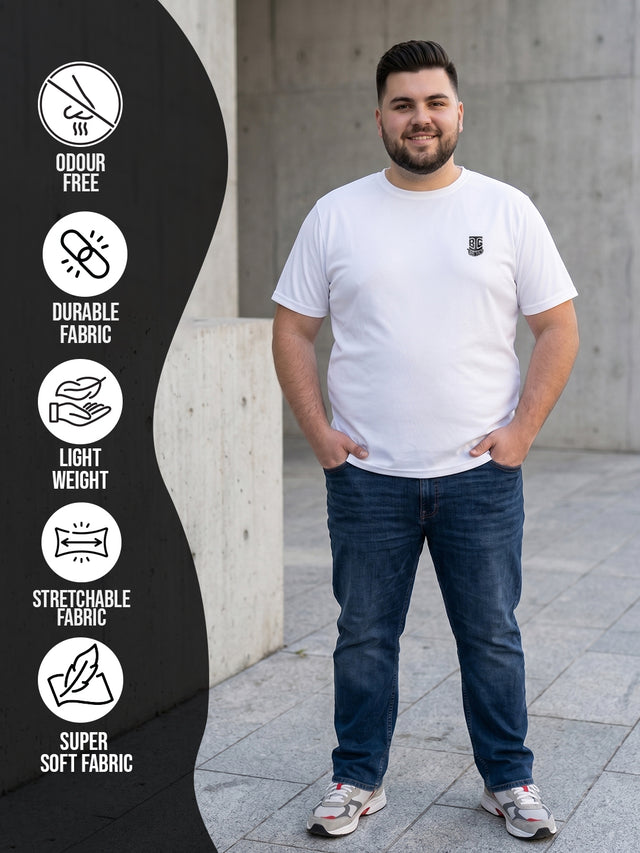 Men Plus Size Hiddenmist-White Solid White Round Neck Tshirt