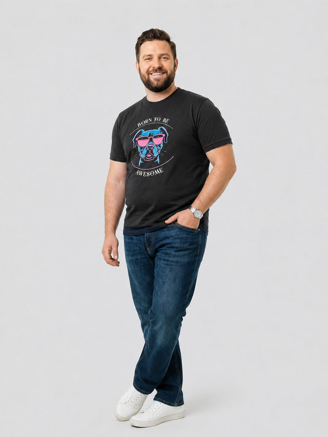 Men Plus Size Hypehound Black Printed Round Neck