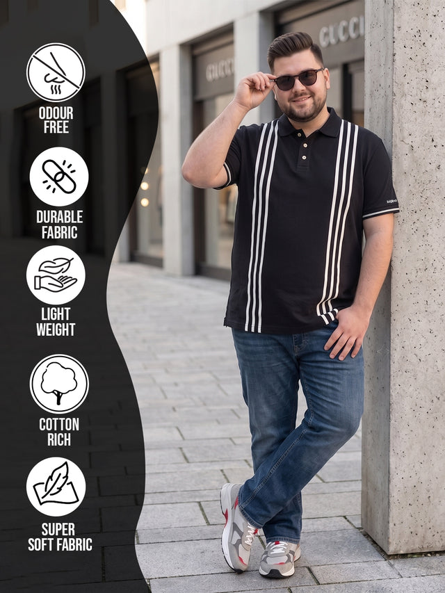 Men Plus Size Leng Striped Black Polo Men Tshirt