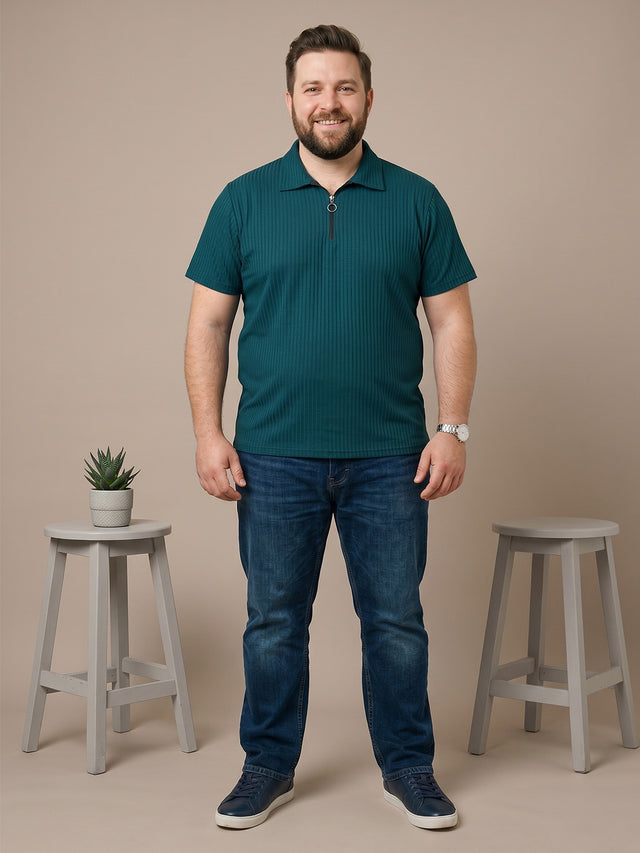 Men Plus Size Virent Green Solid Polo