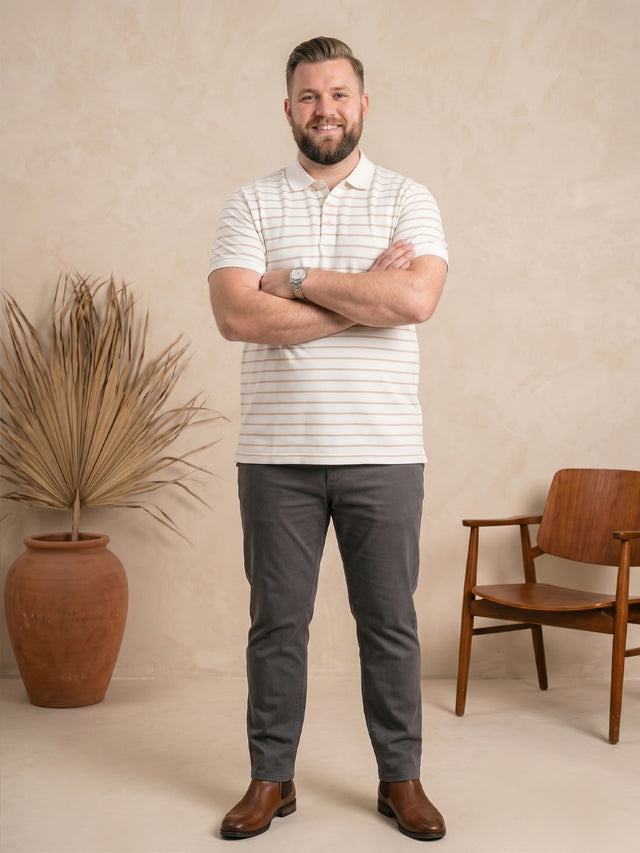 Men Plus Size Elegant White Striped Polo Tshirt