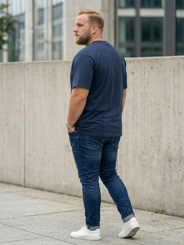 Men Plus Size Soulwave Navy Blue Printed Round Neck