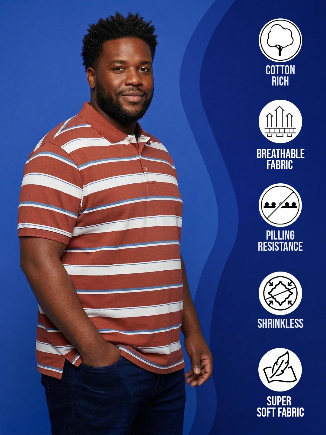 Men Plus Size Lineo Multicolor Colorblock Polo Tshirt