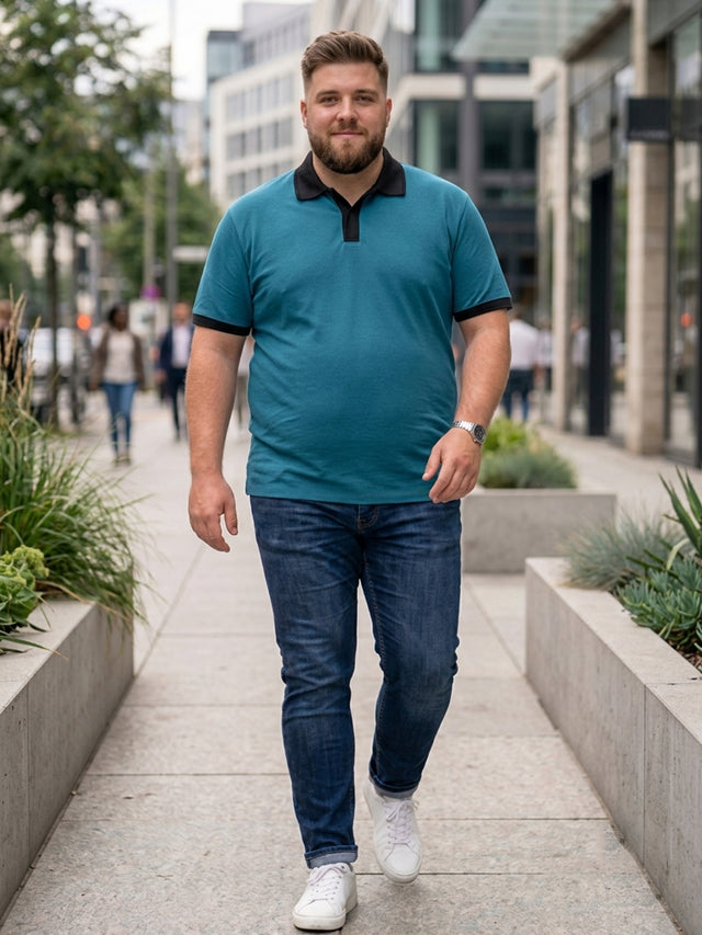 Men Plus Size Aevrion Teal textured Polo Tshirts