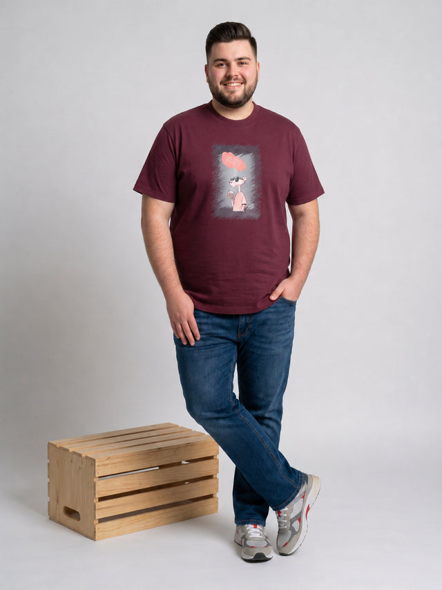 Men Plus Size Dreampaws Maroon Printed Round Neck