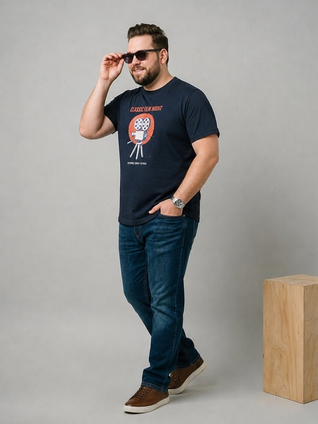Men Plus Size Reeldream Black Printed Round Neck