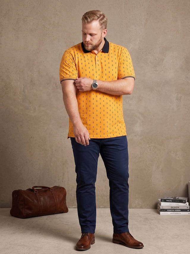 Men Plus Size Goldra Yellow Printed Polo Tshirt