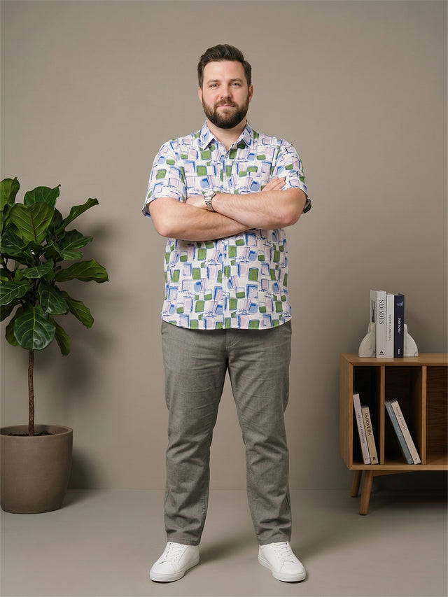 Men Plus Size Sketchgrid Multi Printed Shirts
