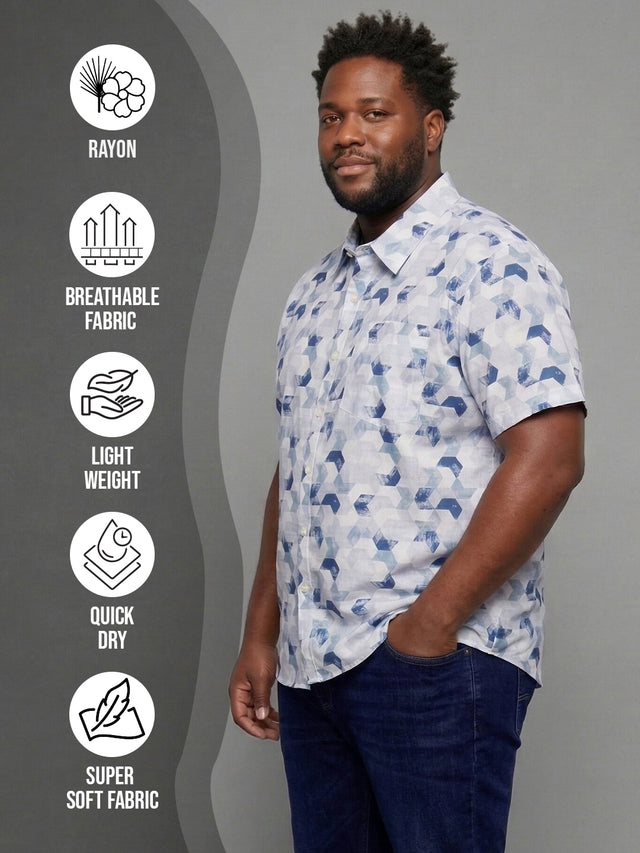 Men Plus Size Facet Multicolor Printed Casual Shirt