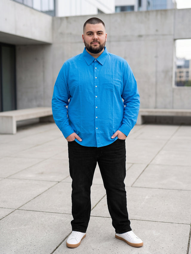 Men Plus Size Cathal Blue Striped Shirts