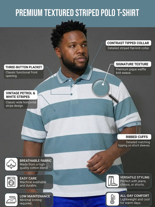 Men Plus Size Seabreeze Multicolor Textured Polo Tshirt