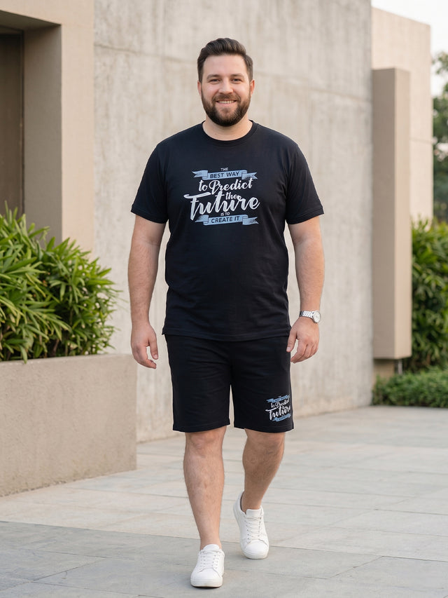 Men Plus Size Destiny Black Printed Co-Ords