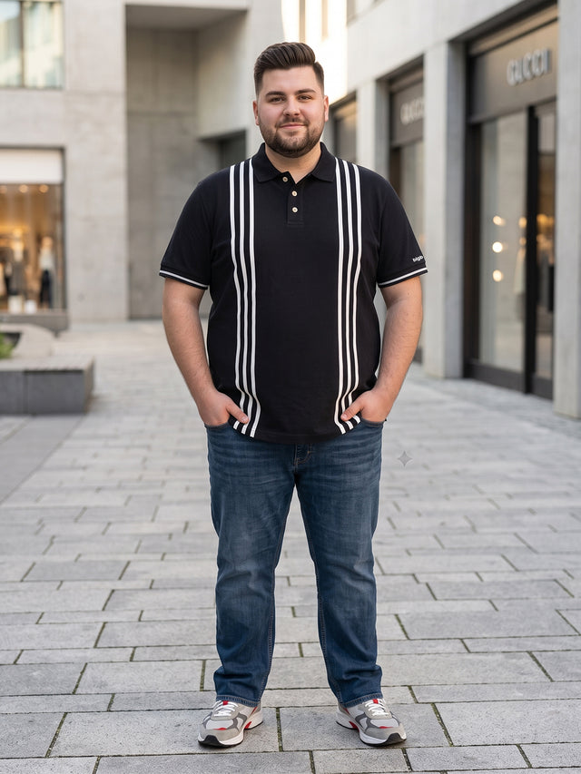 Men Plus Size Leng Striped Black Polo Men Tshirt