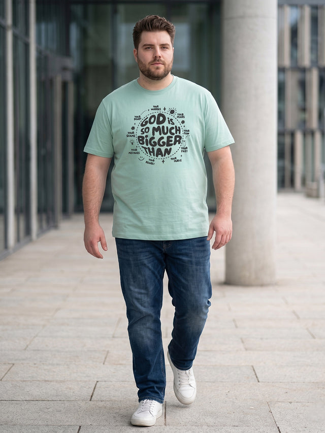 Men Plus Size Sagespirit Light Green Printed Round Neck