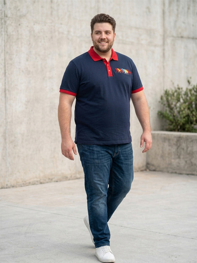 Men Plus Size Assorted Navy Blue Solid Polo