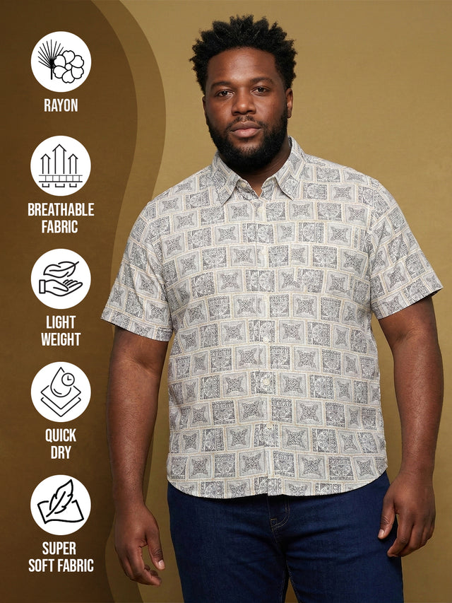 Men Plus Size Basalt Multicolor Printed Casual Shirt