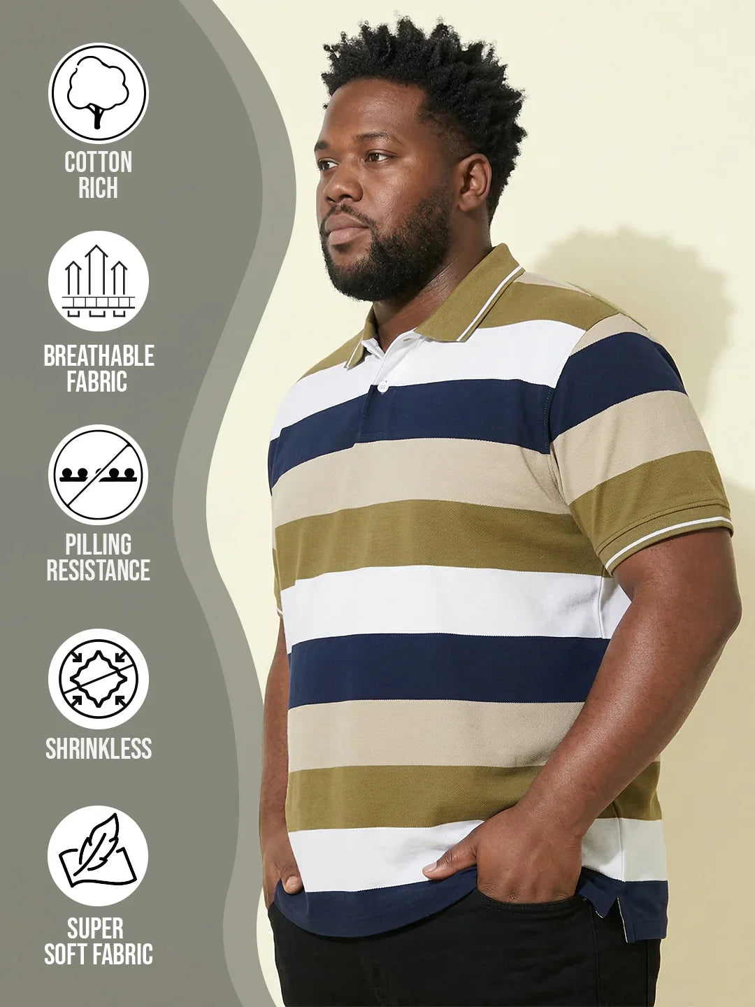 Men Plus Size Coluxe Multicolor Colorblock Polo Tshirt