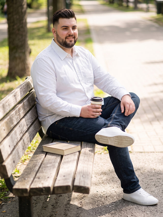 Men Plus Size Larla White Striped Shirts