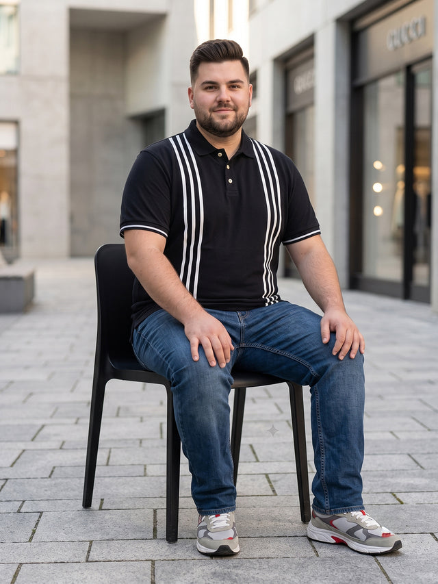 Men Plus Size Leng Striped Black Polo Men Tshirt