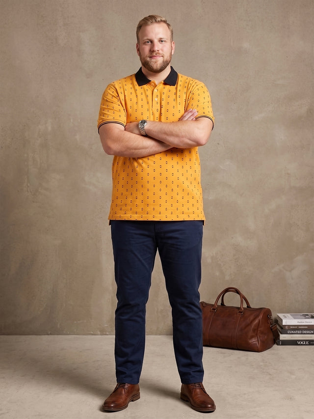 Men Plus Size Goldra Yellow Printed Polo Tshirt