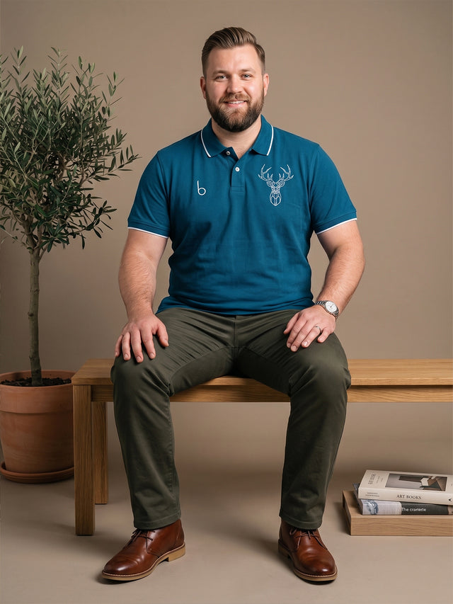 Men Plus Size Thom-Teal Solid Polo Tshirt