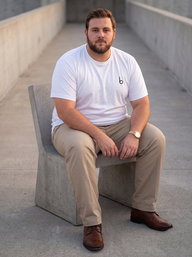 Men Plus Size Vaporcrew White Solid Round Neck