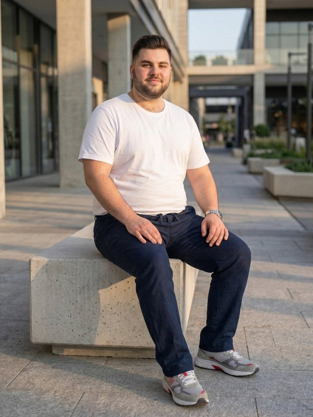 Men Plus Size Krenin Navy Solid Trousers