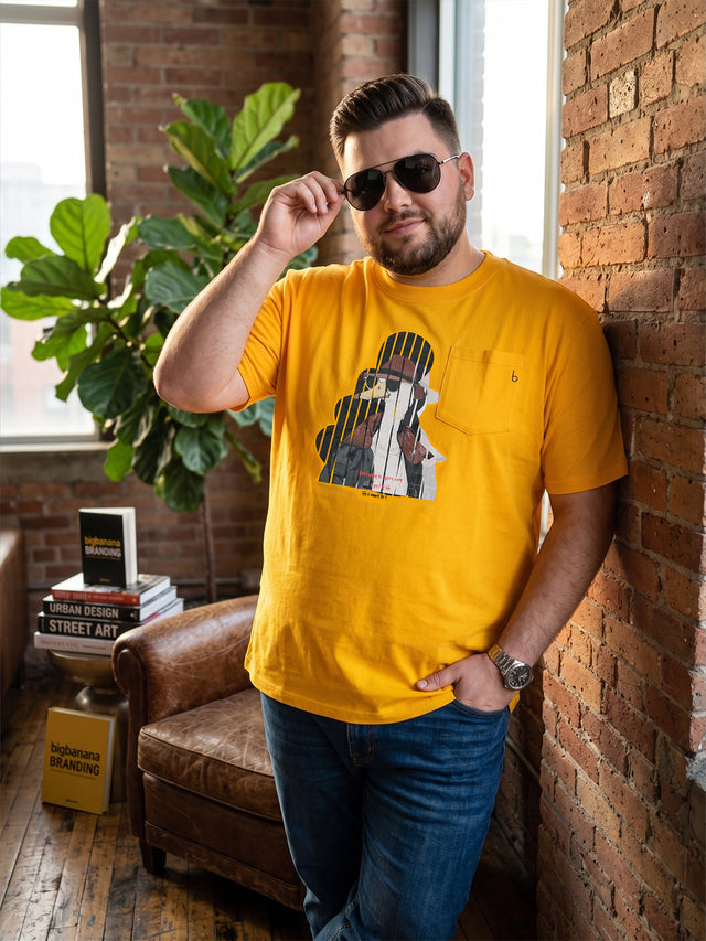 Men Plus Size Solarsketch Yellow Printed Round Neck