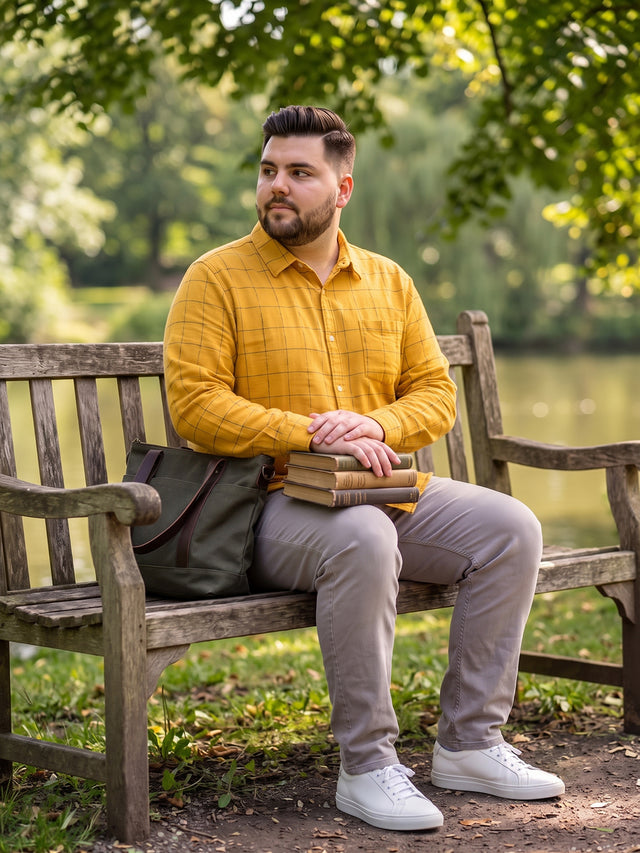 Men Plus Size Naoise Mustard Check Shirts